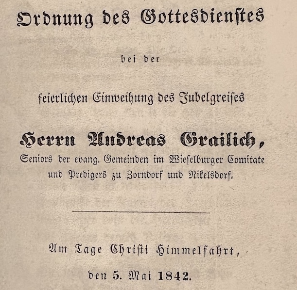 1842 - 50-jähriges Amtsjubiläum Andreas Grailich