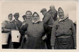 1945 bei der Weinlese Karoline Schreiner, Josef Horvath, Elsa Weiss, Johann Horvath (Zucker Hansi), Maria Weiss (Thell Wirtin), vorne ?.?. 47SL