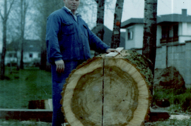 1980er F. Dürr der Stamm wird in der Mitte angerissen und auseinander geschnitten für zwei Tröge 7DÜF