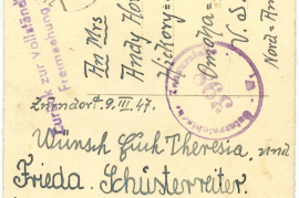 1947 Osterkarte from Schusterreiter Family from Zurndorf to Horwaths in Omaha, Rücks. 57HW