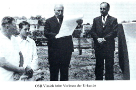 1966 Neue Hauptschule Grundsteinlegung 12.6.1966 v.l. F. Hiermann, M. Weingartner, OSR Vlasich, ?, 14HS