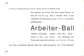 1976  Einladung Arbeiter Ball Zurndorf 79DW