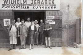 1960 Mitarbeiter der Fa. Jerabek, G. Sochr, J. Beck, M. Pamer, J. Horvath, E. Pamer (verh. Lambert), J. Fehrland, J. Wagner, E. Kulcer 116LAG