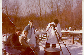 1960er Jagd Feldküche beim Jagdhaus v.l.  G. E. Lambert, Fr. Dürr, A. Dürr 36UNGR